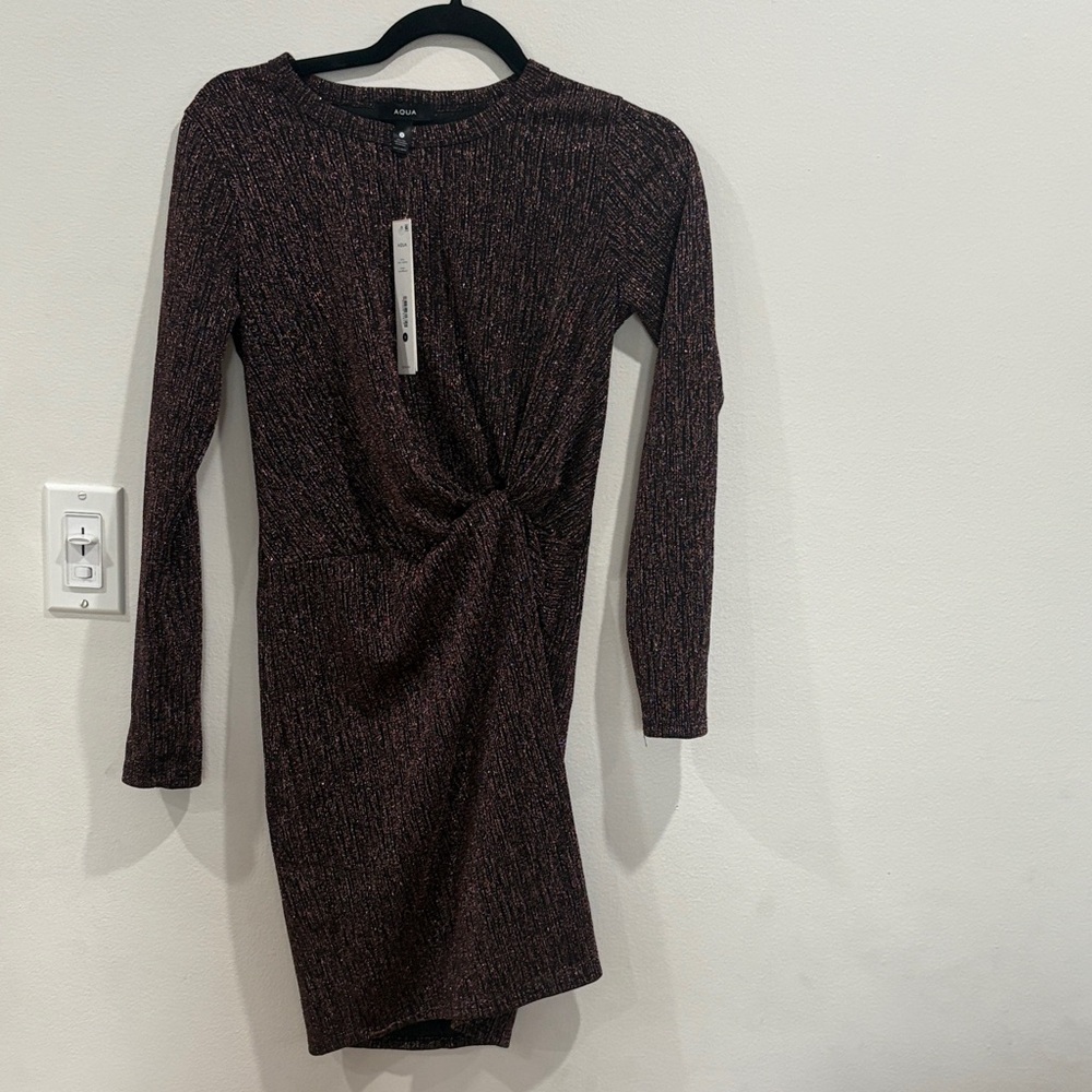 Aqua Black and Brown Long Sleeve Dress